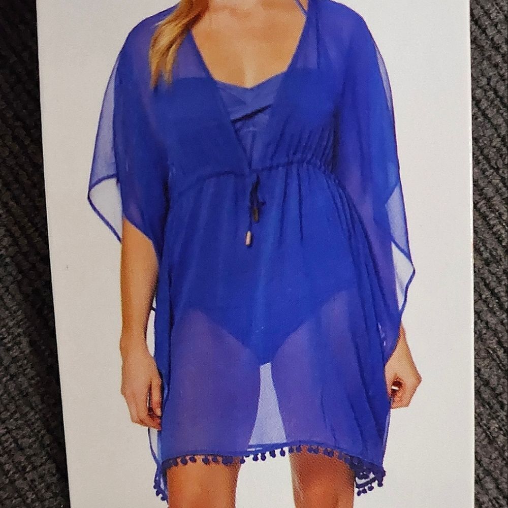 Ellen Tracy Women's Blue Loose Flowy Bathing Suit Cover Up Tunic wrap Size XL
